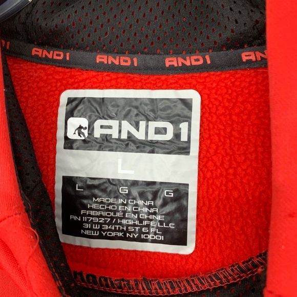 Mens AND1 Scuba Polyester Knit Red hoodie Pullover Large Lined Fleece 3824 - Picture 10 of 10
